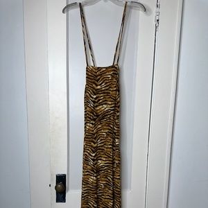Revolve - J.O.A. Cheetah Print Lace-Up Back Midi Dress / Size Small